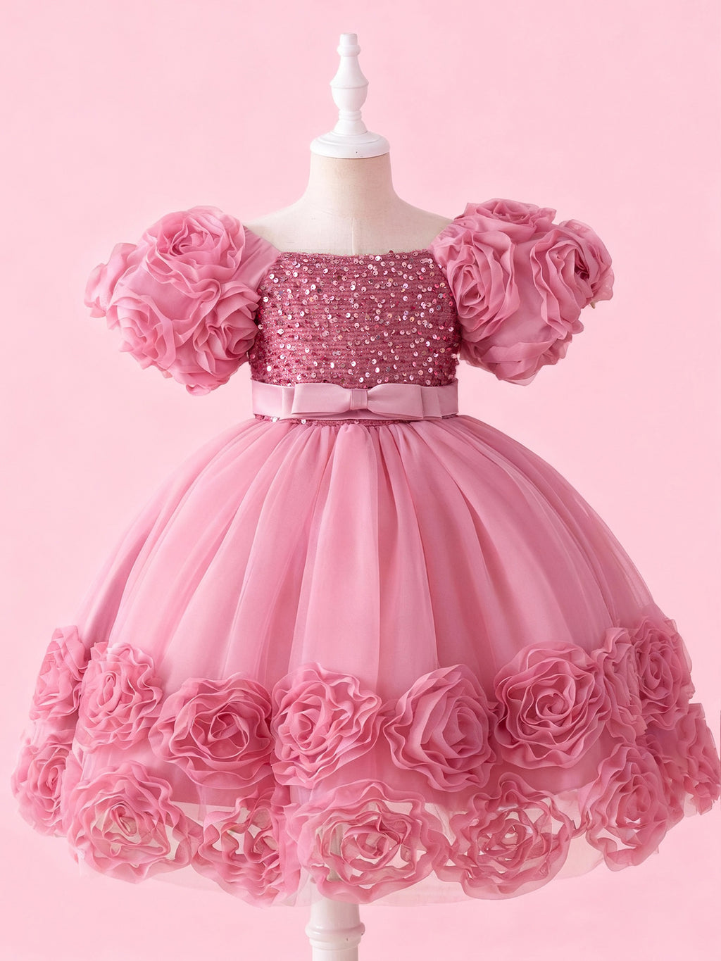 Blisseven Girls 3D Floral Princess Dress with Sequin Bodice – Flower Girl Tulle Party Dress