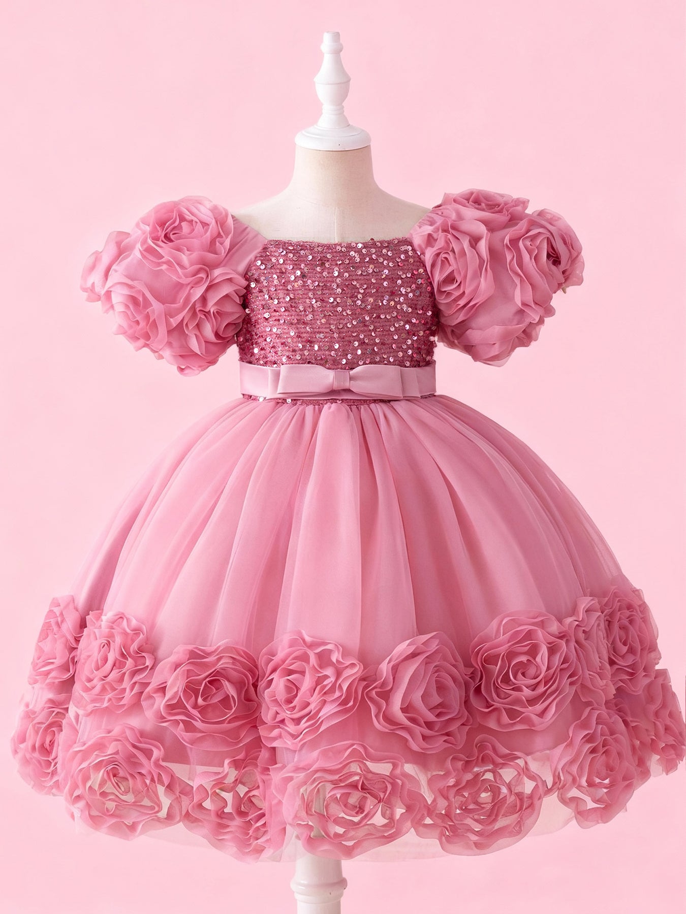 Blisseven Girls 3D Floral Princess Dress with Sequin Bodice – Flower Girl Tulle Party Dress