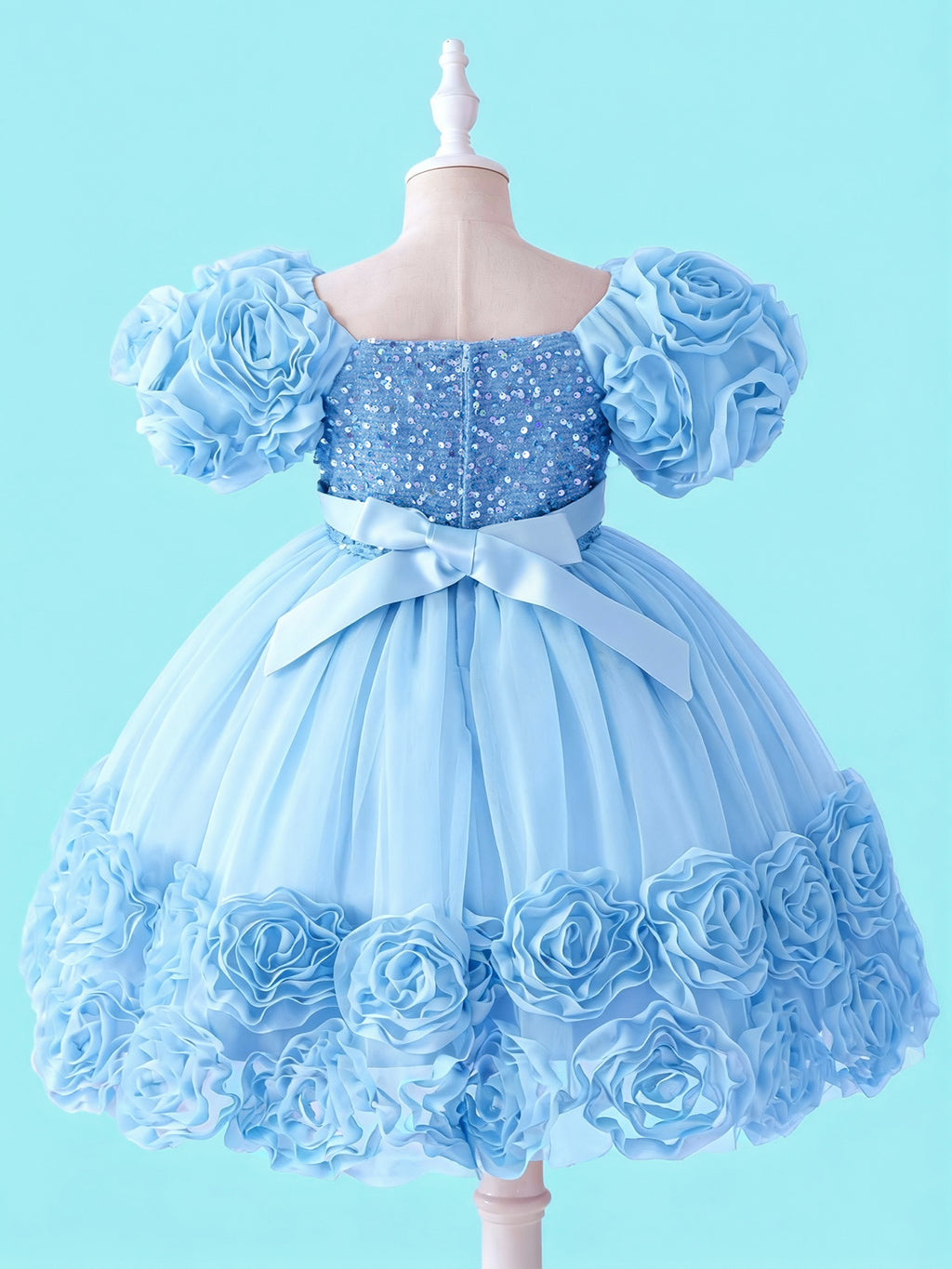Blisseven Girls 3D Floral Princess Dress with Sequin Bodice – Flower Girl Tulle Party Dress