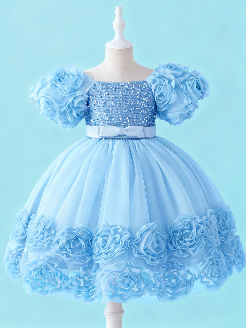 Blisseven Girls 3D Floral Princess Dress with Sequin Bodice – Flower Girl Tulle Party Dress