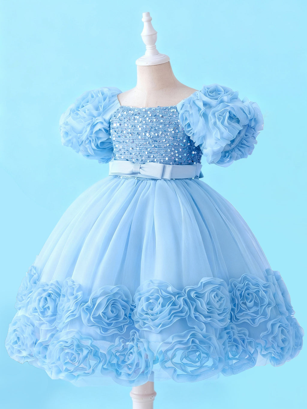 Blisseven Girls 3D Floral Princess Dress with Sequin Bodice – Flower Girl Tulle Party Dress