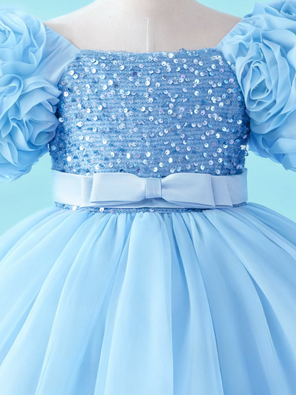 Blisseven Girls 3D Floral Princess Dress with Sequin Bodice – Flower Girl Tulle Party Dress