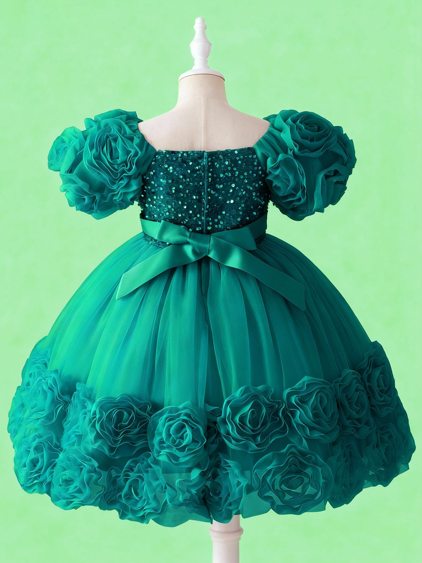 Blisseven Girls 3D Floral Princess Dress with Sequin Bodice – Flower Girl Tulle Party Dress