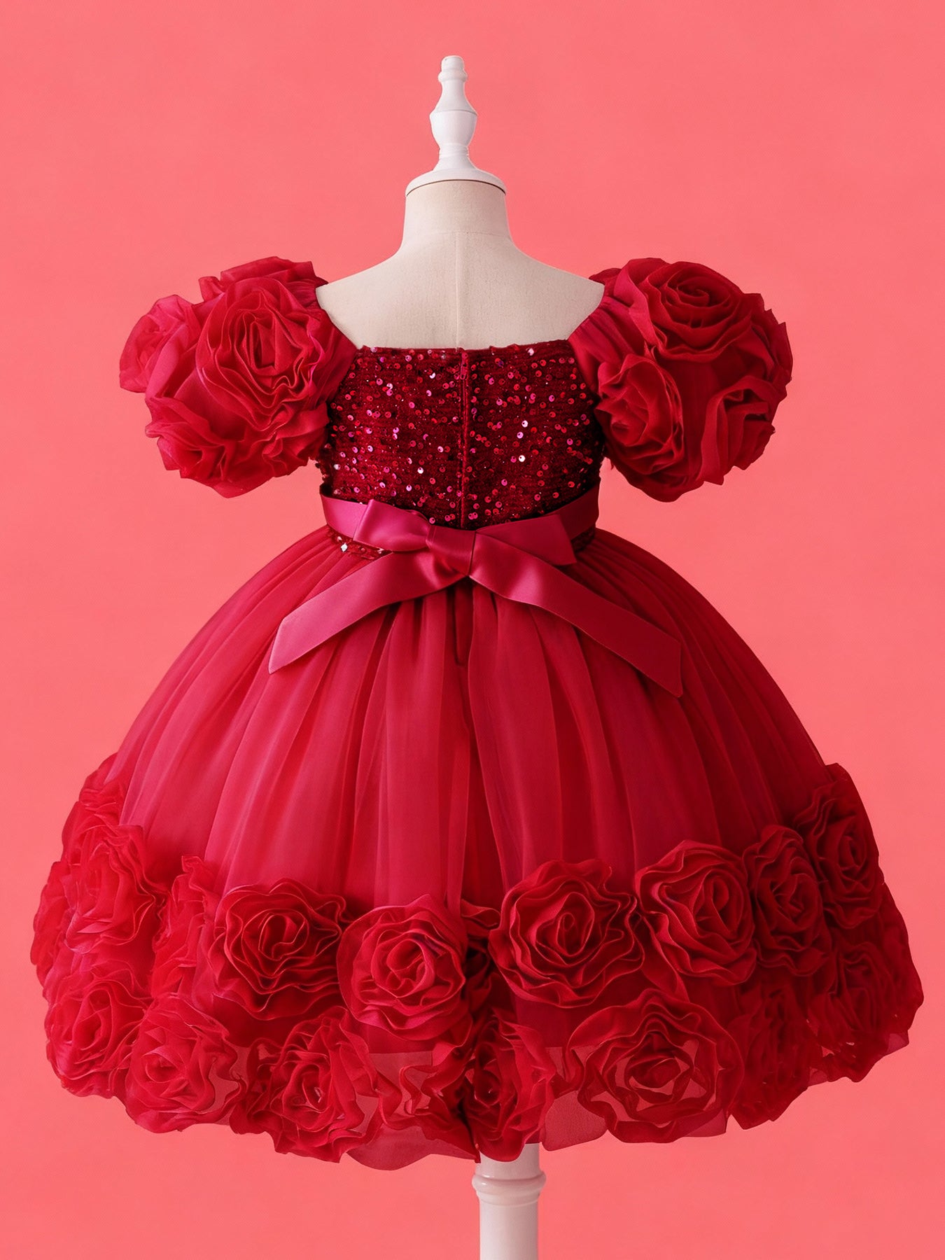 Blisseven Girls 3D Floral Princess Dress with Sequin Bodice – Flower Girl Tulle Party Dress