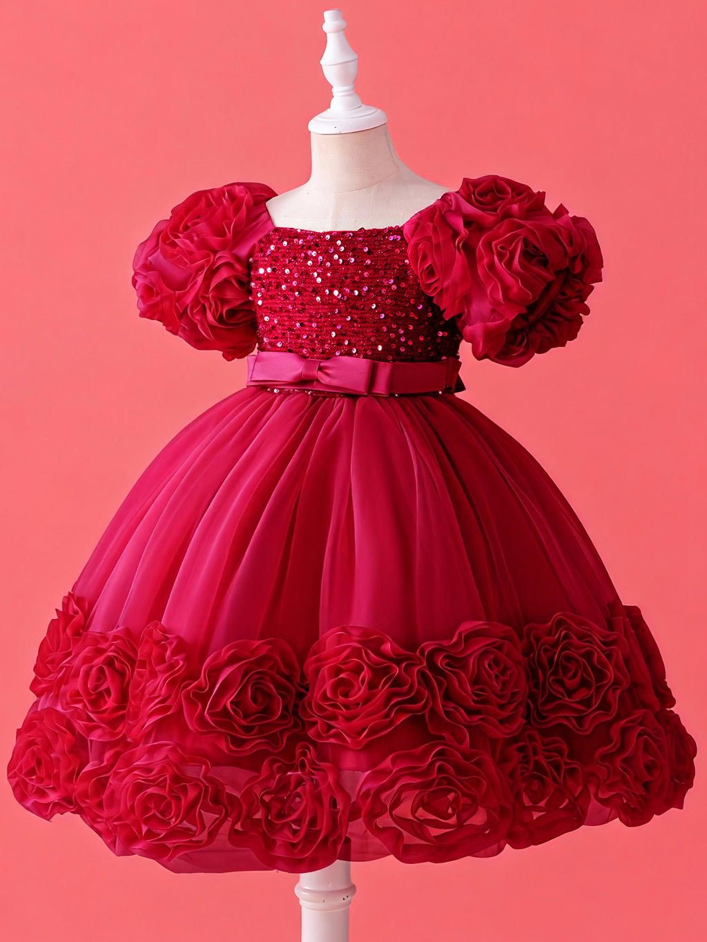 Blisseven Girls 3D Floral Princess Dress with Sequin Bodice – Flower Girl Tulle Party Dress