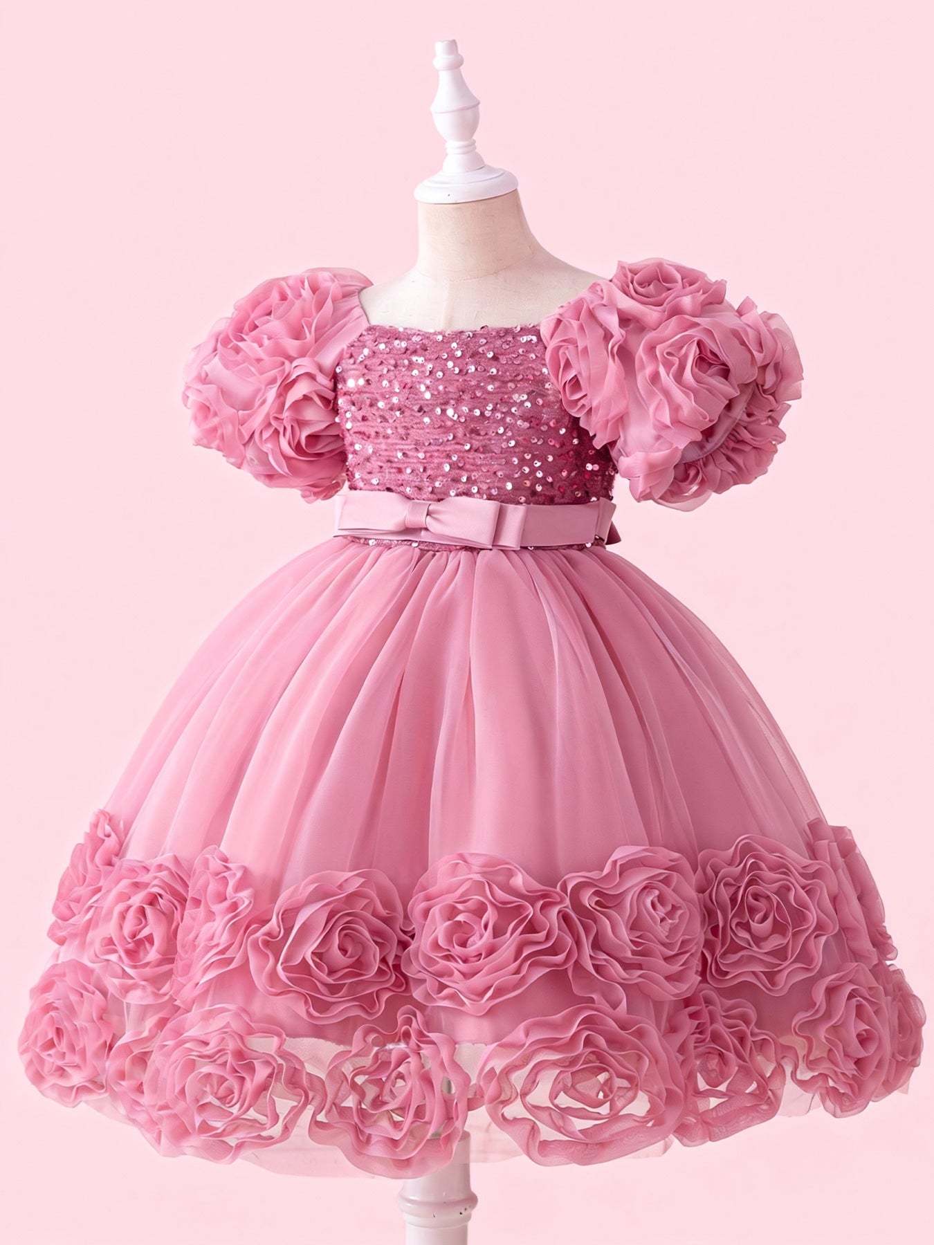 Blisseven Girls 3D Floral Princess Dress with Sequin Bodice – Flower Girl Tulle Party Dress