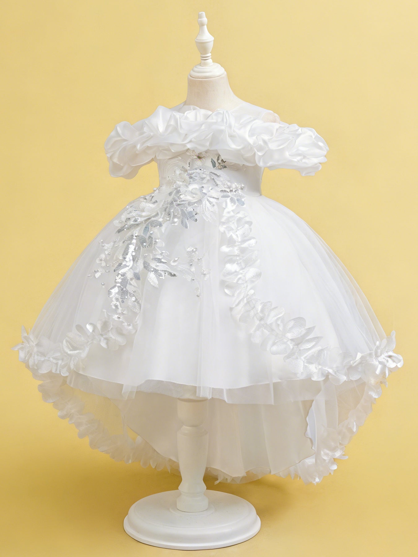 Girls High Low 3D Floral Princess Dress – Flower Girl Tulle Party Dress by Blisseven