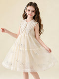 Girls Ivory Pearl Collar Tulle Dress – Elegant Flower Girl Party Dress by Blisseven
