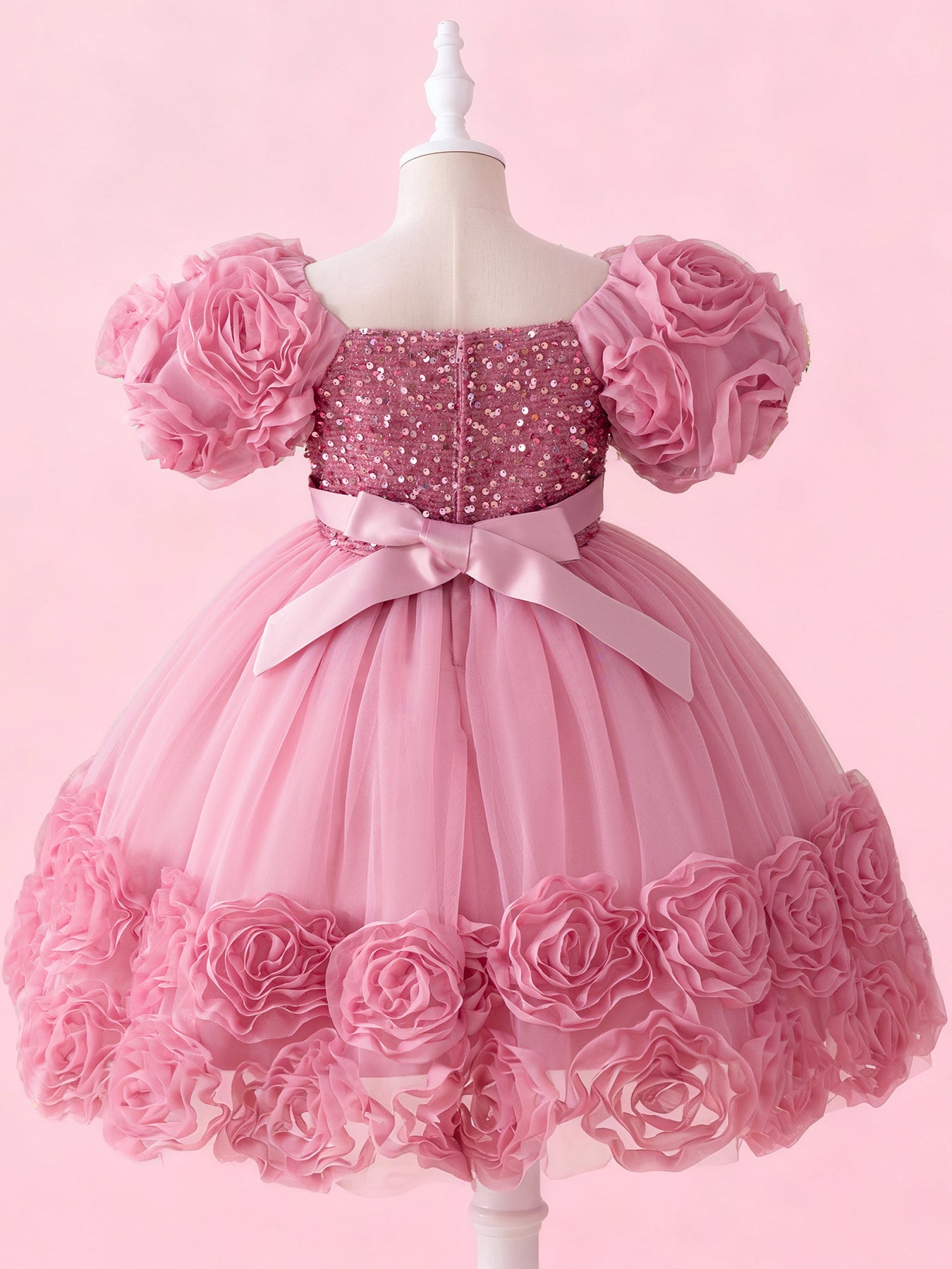 Blisseven Girls 3D Floral Princess Dress with Sequin Bodice – Flower Girl Tulle Party Dress