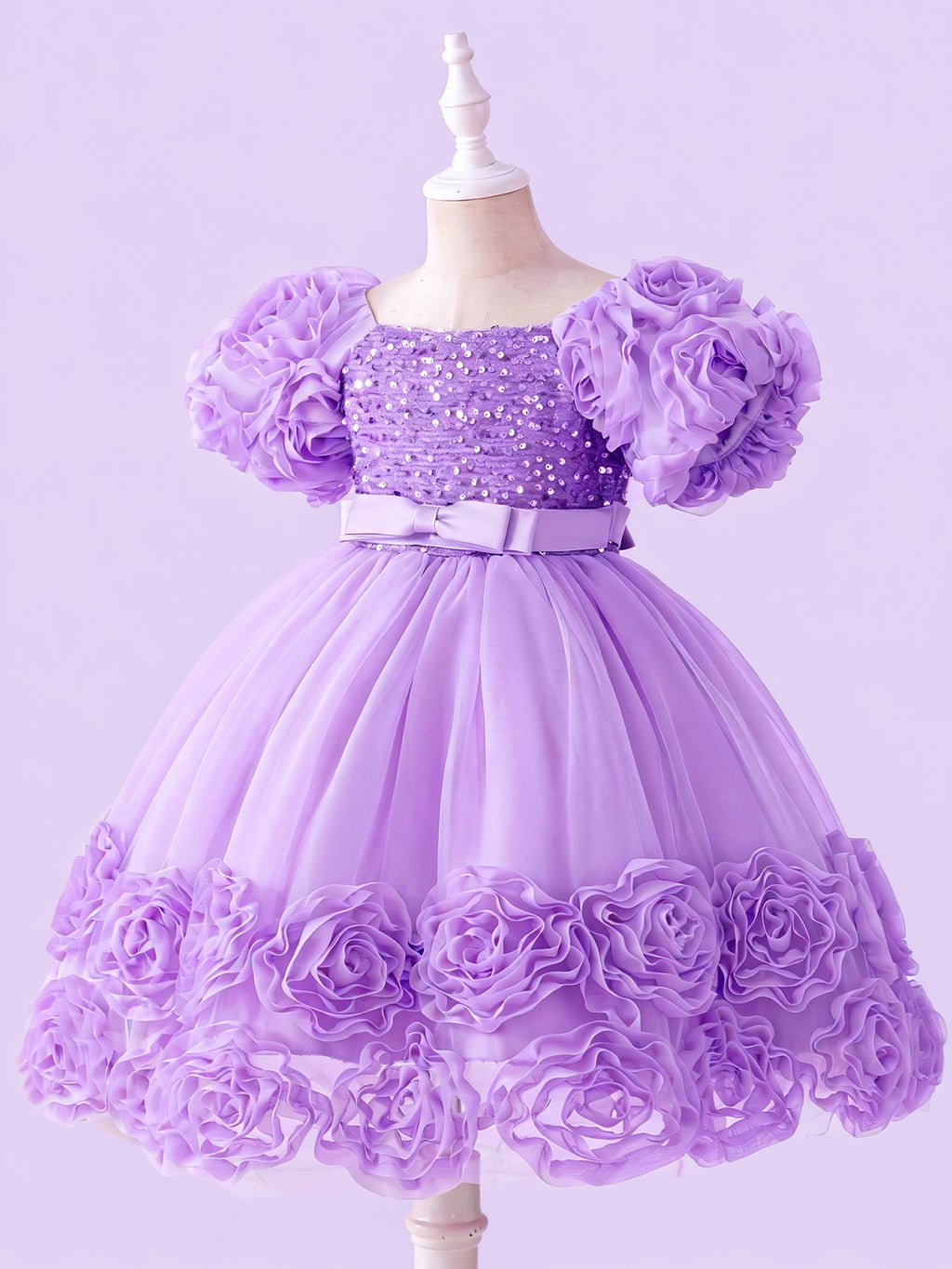 Blisseven Girls 3D Floral Princess Dress with Sequin Bodice – Flower Girl Tulle Party Dress