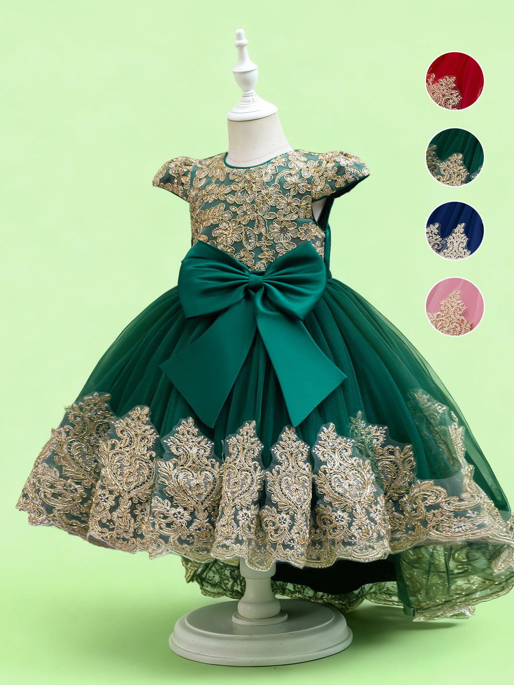 Girls High Low Gold Lace Princess Dress – Bow Flower Girl Party Dress by Blisseven
