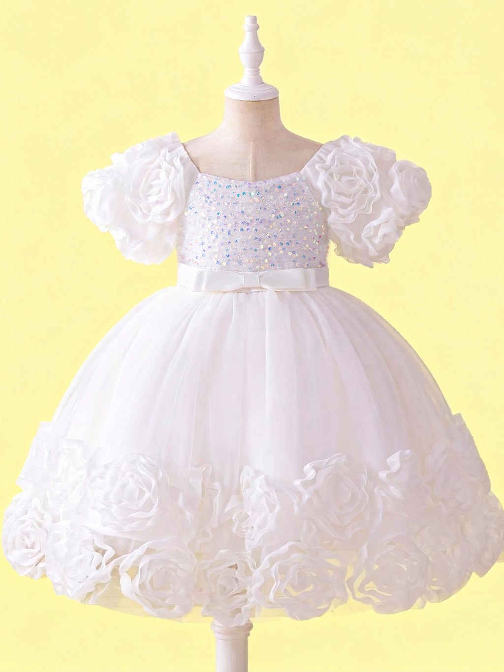 Blisseven Girls 3D Floral Princess Dress with Sequin Bodice – Flower Girl Tulle Party Dress