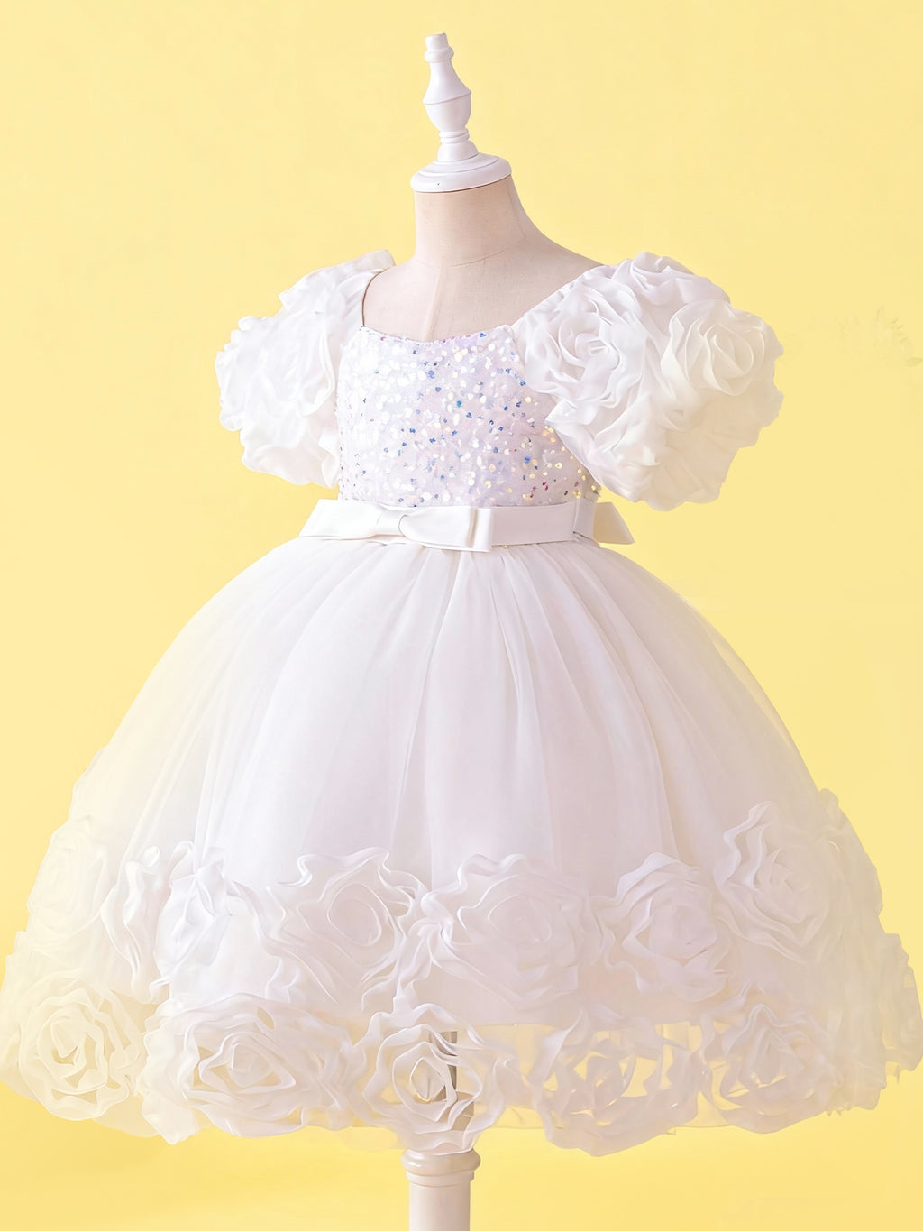 Blisseven Girls 3D Floral Princess Dress with Sequin Bodice – Flower Girl Tulle Party Dress