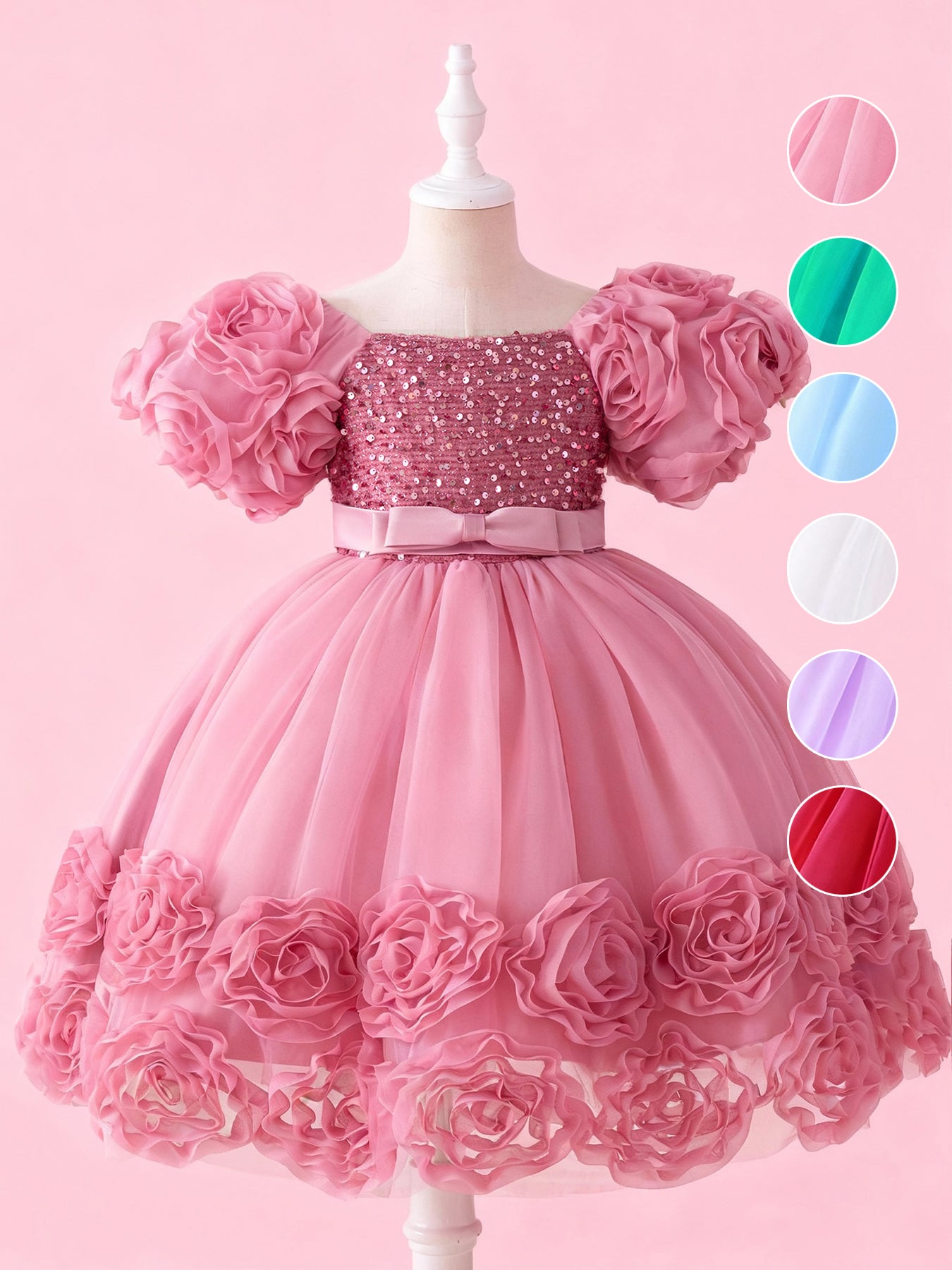 Girls 3D Floral Sequin Princess Dress | Blisseven