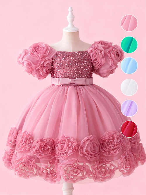 Girls 3D Floral Sequin Princess Dress | Blisseven