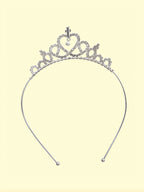 Blisseven girls rhinestone princess crown tiara full product view, about 17 cm high and 12 cm wide, made with zinc alloy and crystal details