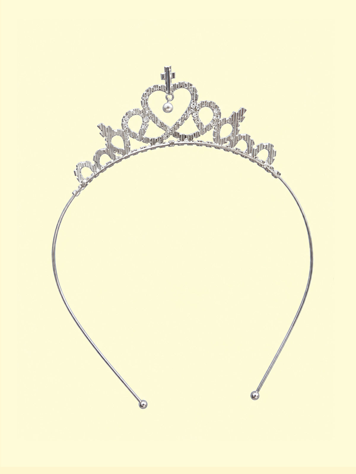 Blisseven girls rhinestone princess crown tiara full product view, about 17 cm high and 12 cm wide, made with zinc alloy and crystal details