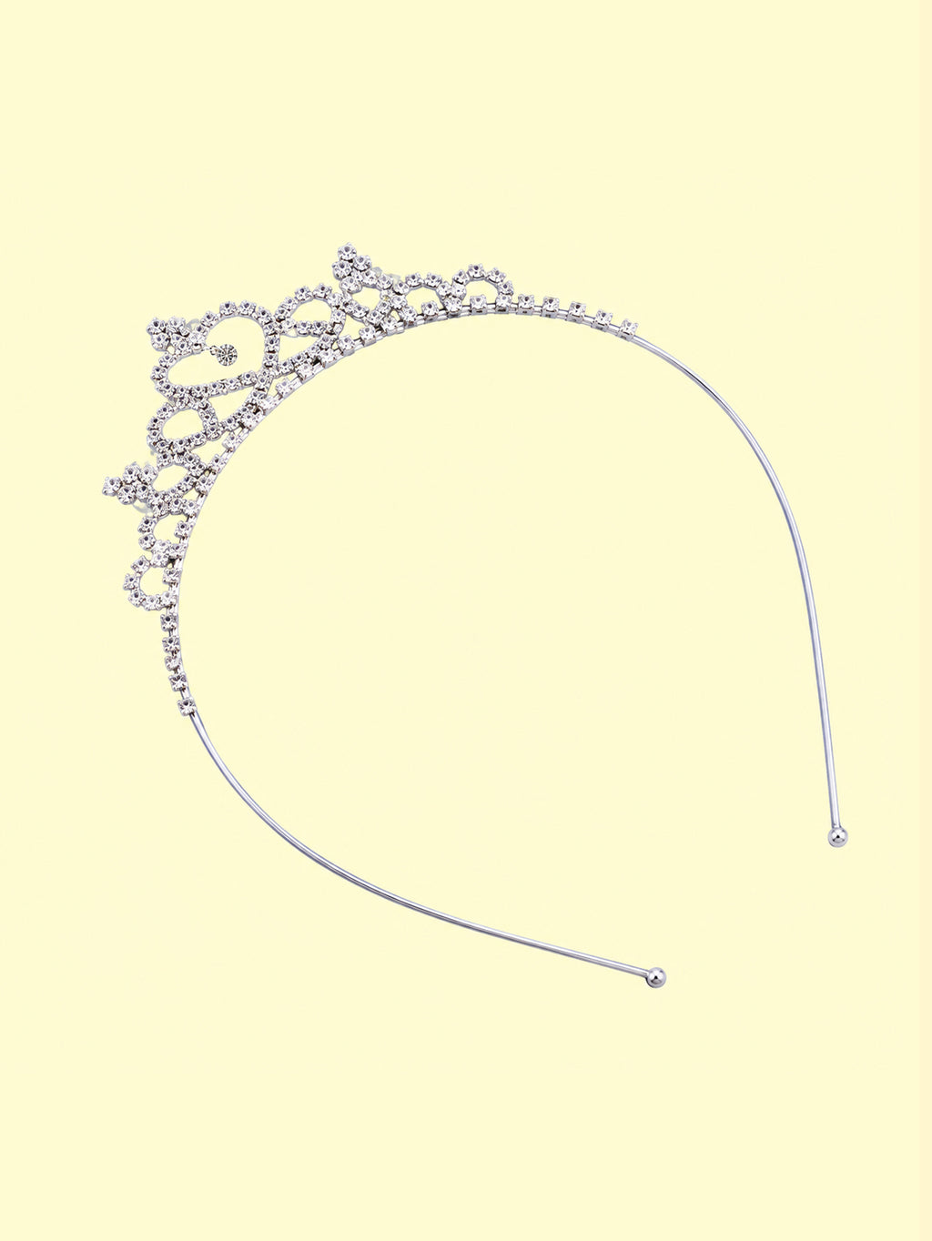 Blisseven girls silver rhinestone crown tiara left side view showing lightweight headband and crystal princess crown design