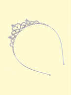 Blisseven girls silver rhinestone crown tiara left side view showing lightweight headband and crystal princess crown design