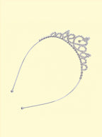 Blisseven girls silver rhinestone princess tiara right side view with heart crown detail and electroplated finish