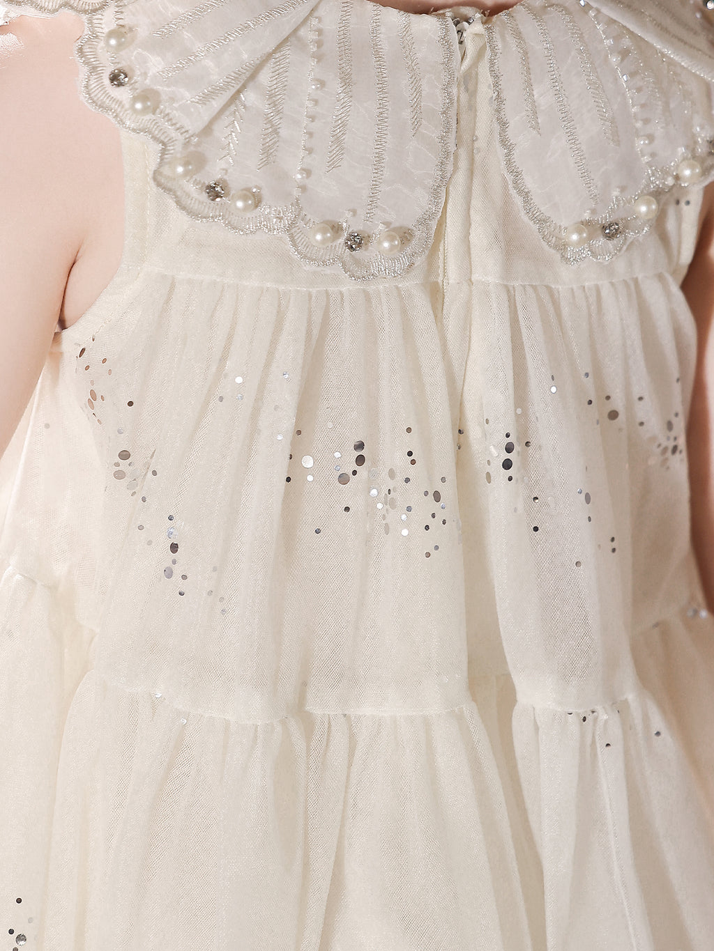 Blisseven ivory girls formal dress with lace hem detail