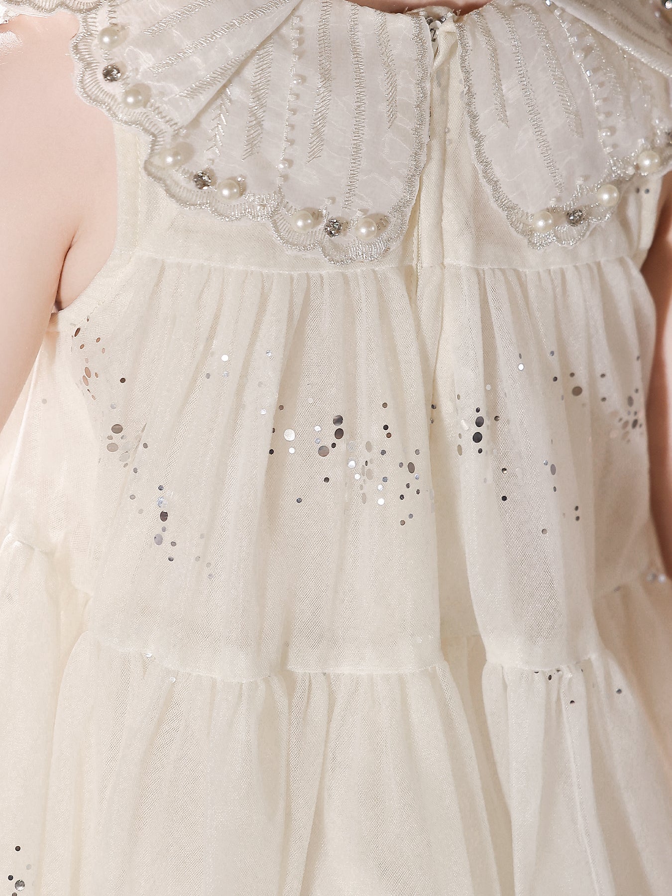 Blisseven ivory girls formal dress with lace hem detail