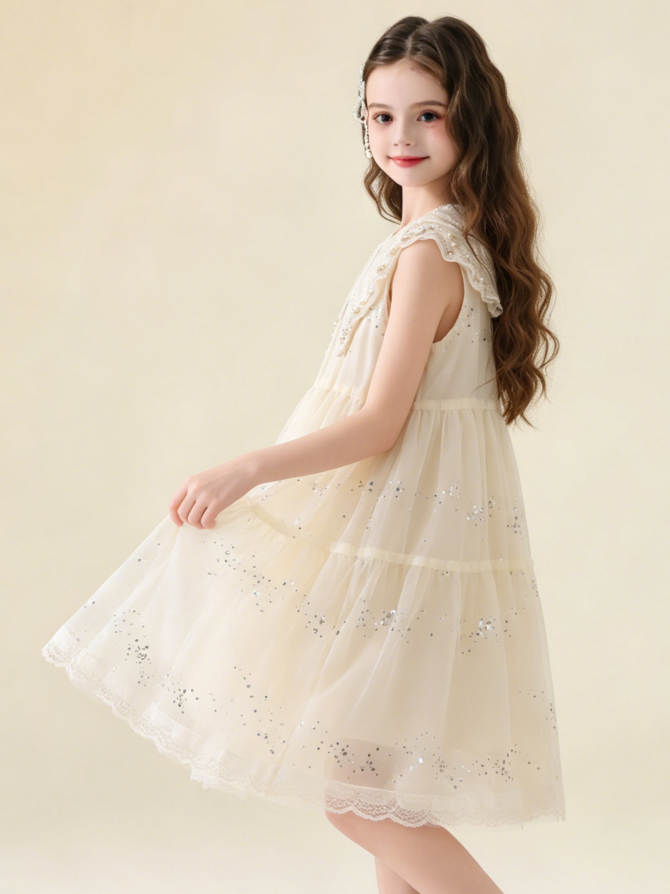 Blisseven ivory girls pearl collar dress back view