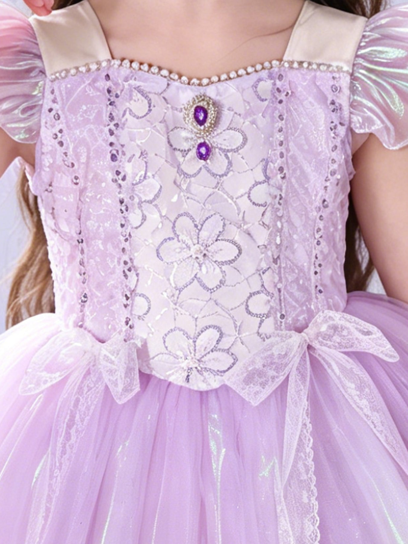 Blisseven lavender girls princess dress with embroidered bodice and jewel detail