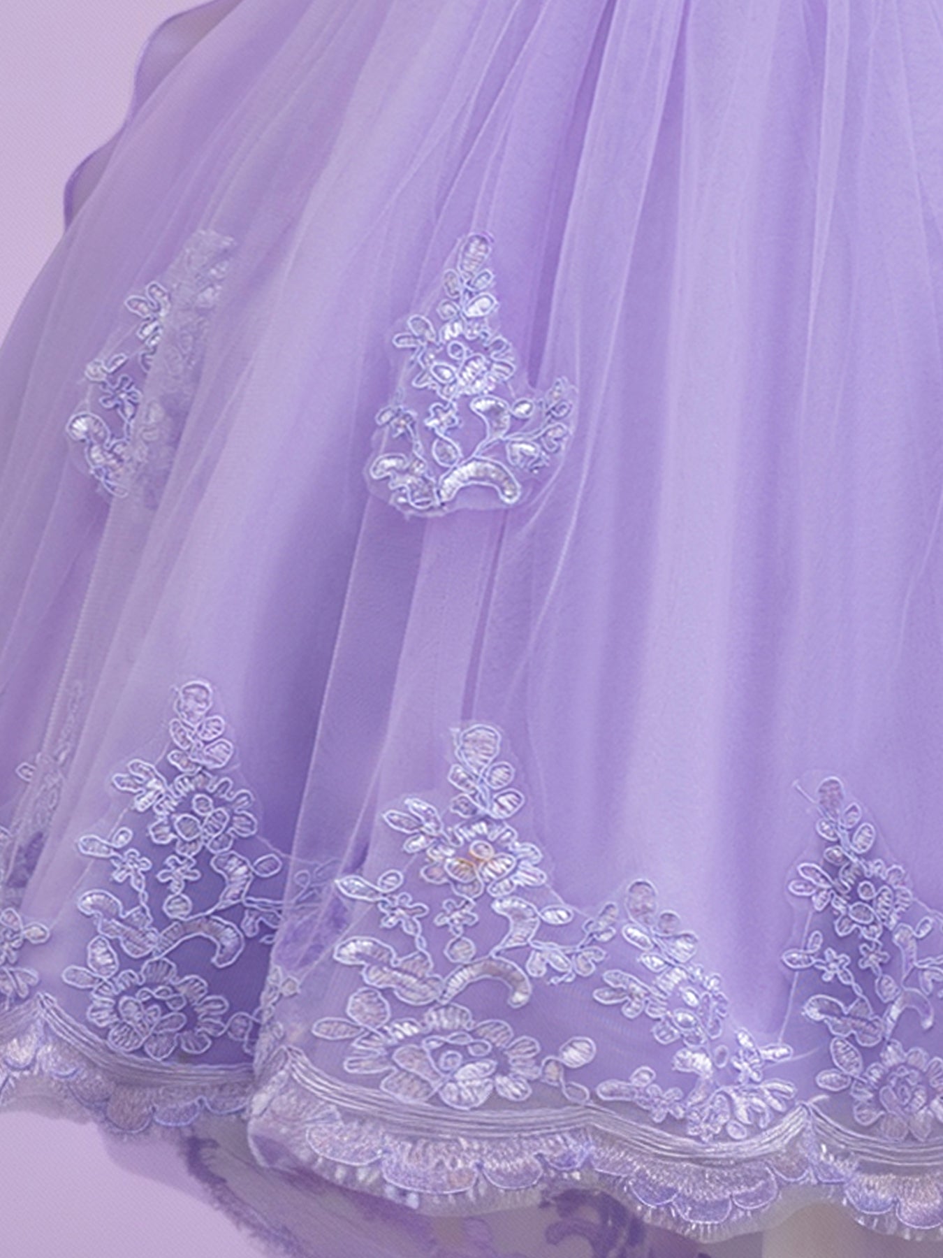 Blisseven lavender flower girl dress with lace hem detail