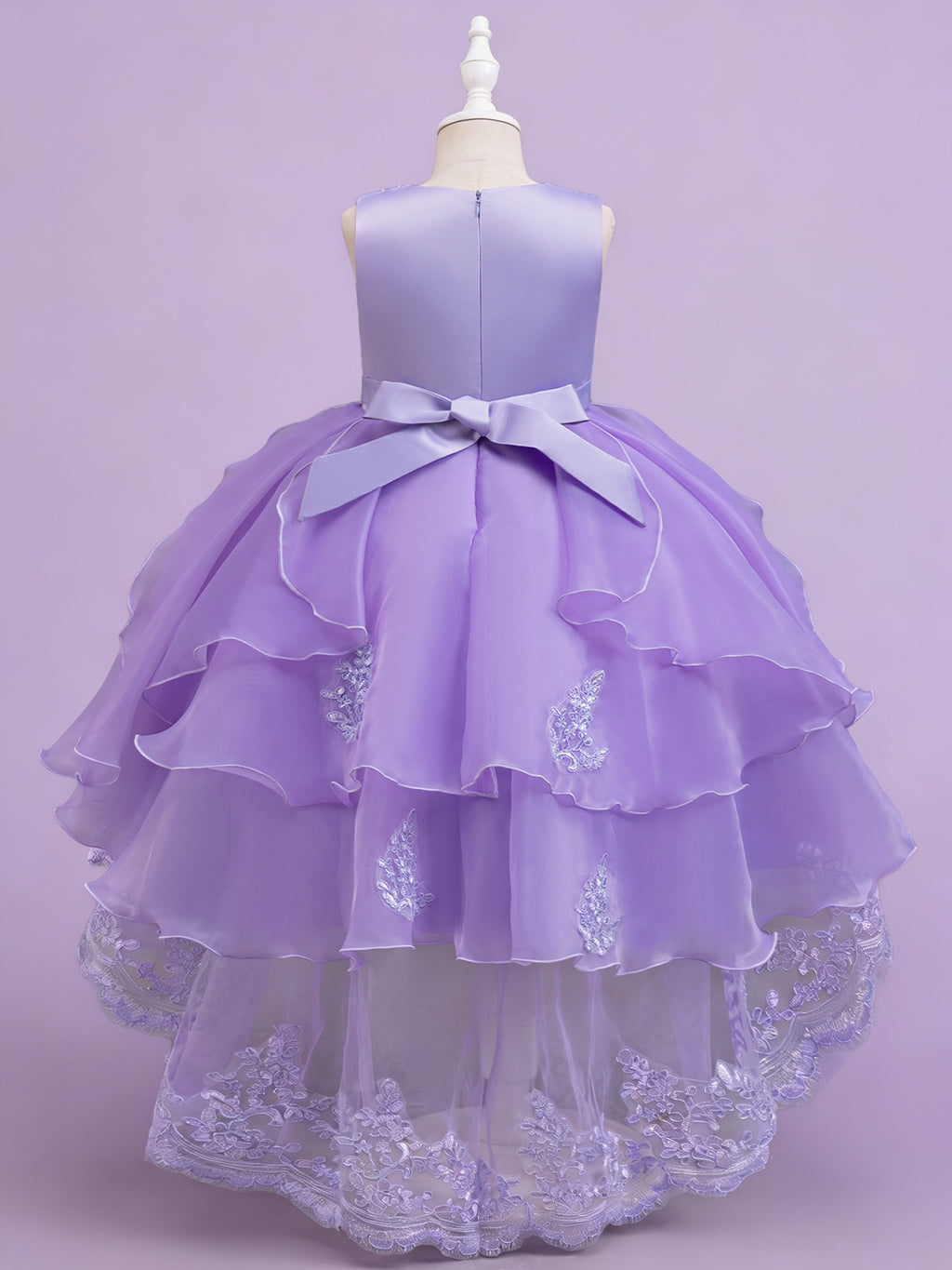 Blisseven lavender girls lace princess dress back view