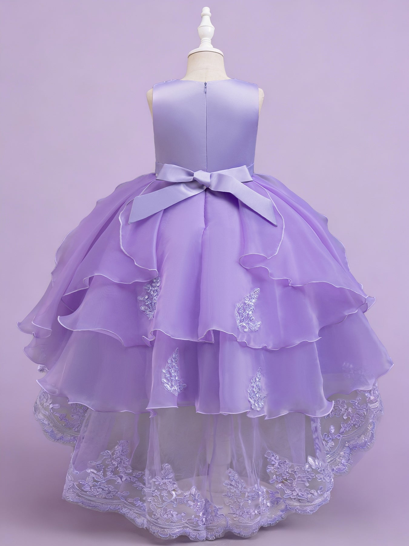 Blisseven lavender girls lace princess dress back view
