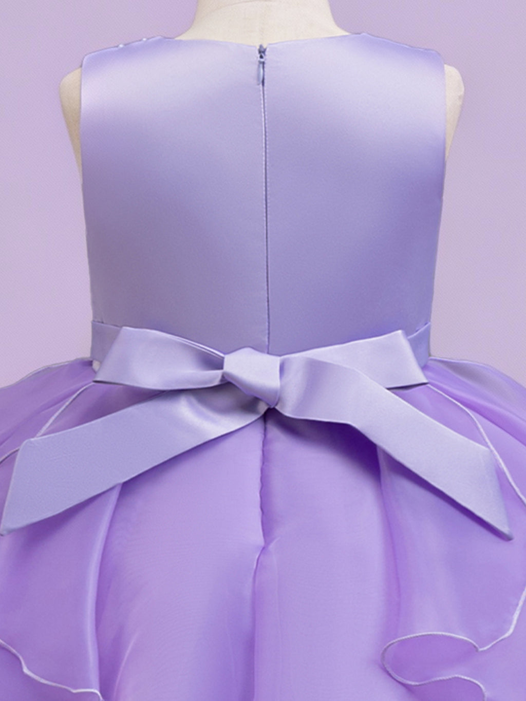 Blisseven lavender girls princess dress with layered tulle skirt detail