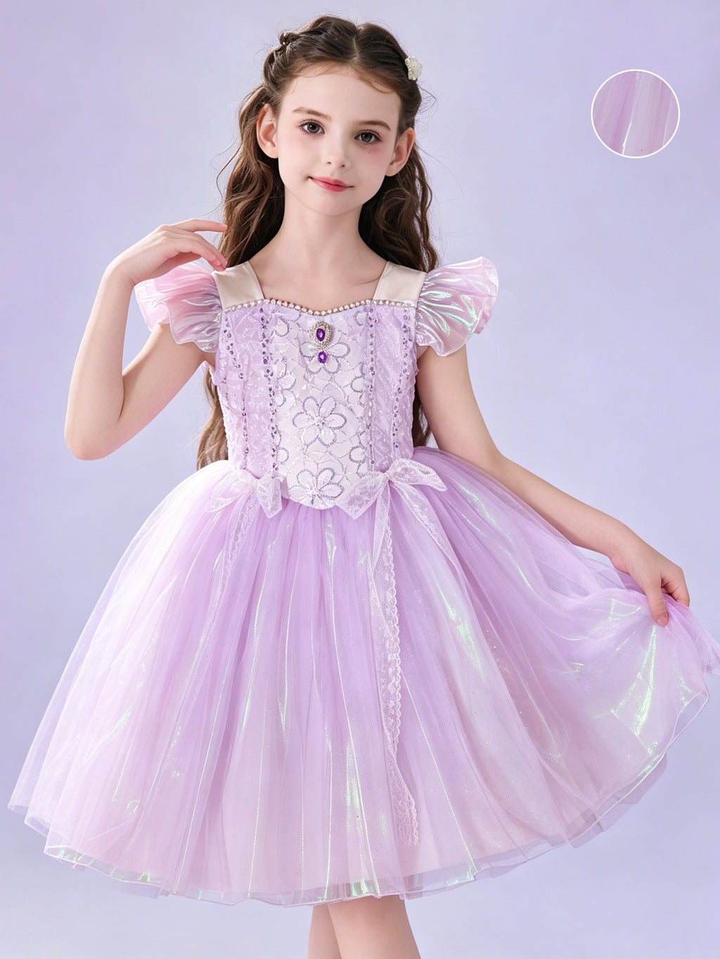 Blisseven lavender girls sparkle tulle princess dress front view
