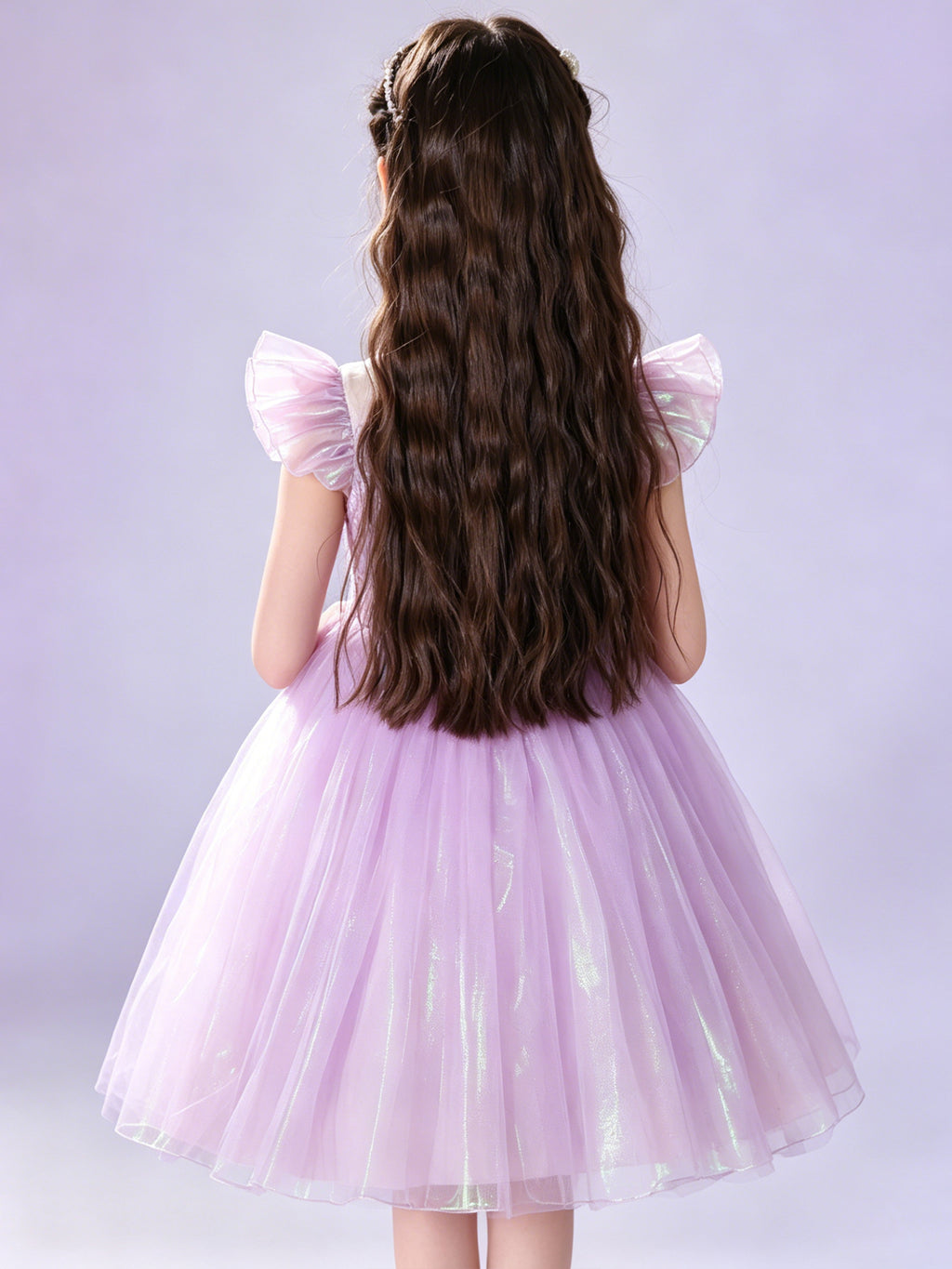 Blisseven lavender girls tulle princess dress back view