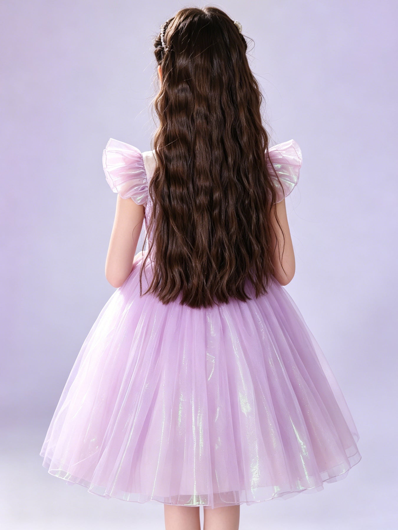 Blisseven lavender girls tulle princess dress back view