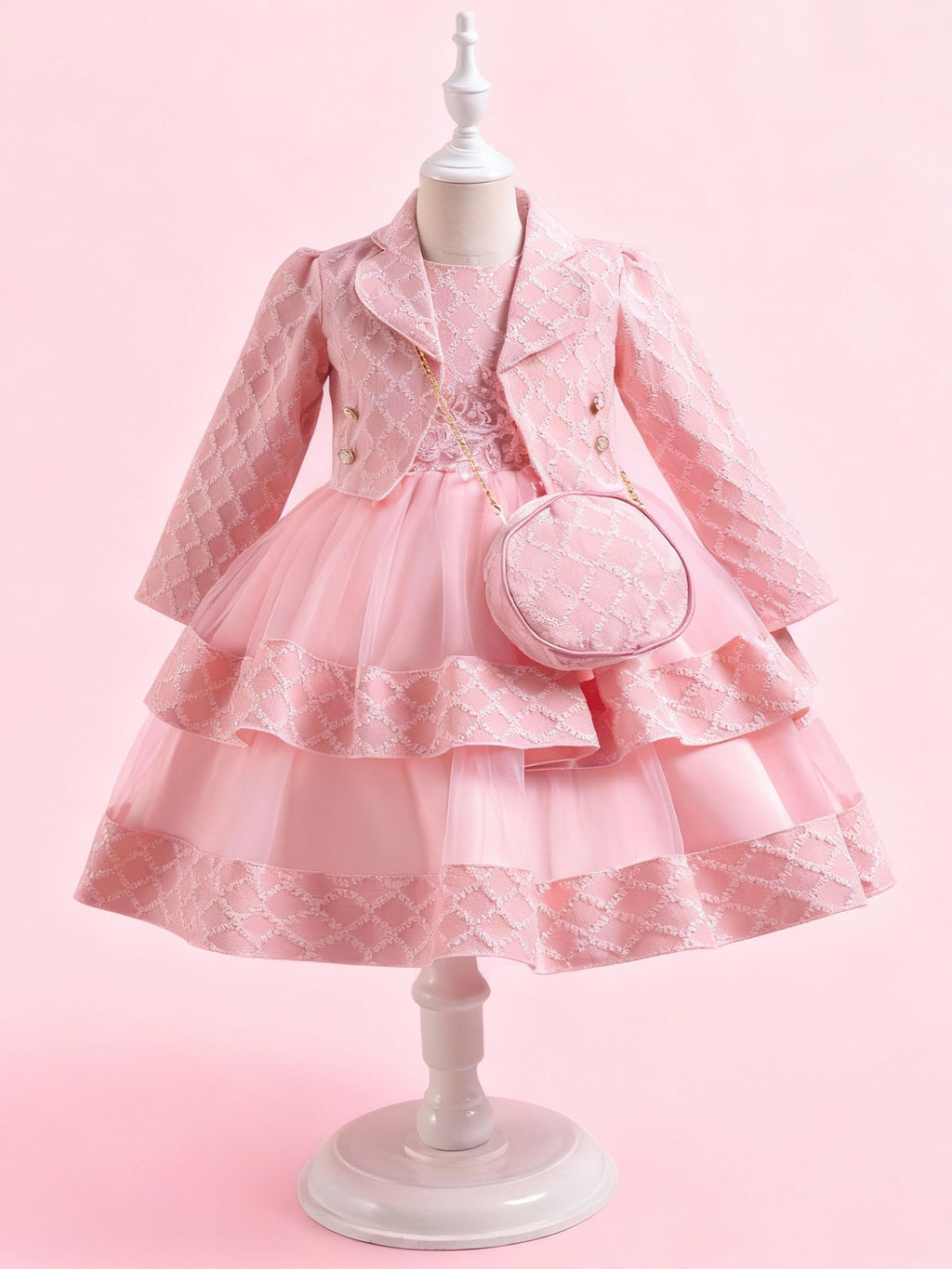 Blisseven girls pink 3 piece princess dress set front view