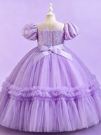 Blisseven light purple girls party dress back view showing the statement bow and zipper closure