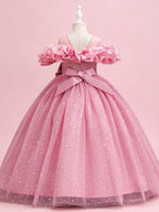 Blisseven LS8278 dusty rose girls glitter tulle princess ball gown front view
