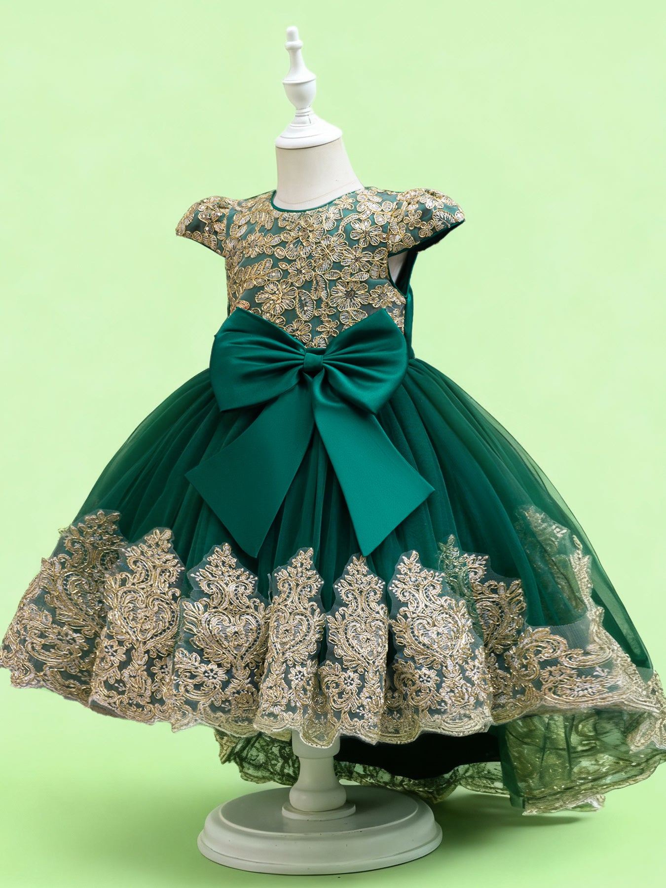 Blisseven LS8290 emerald green flower girl party dress side view with high low skirt
