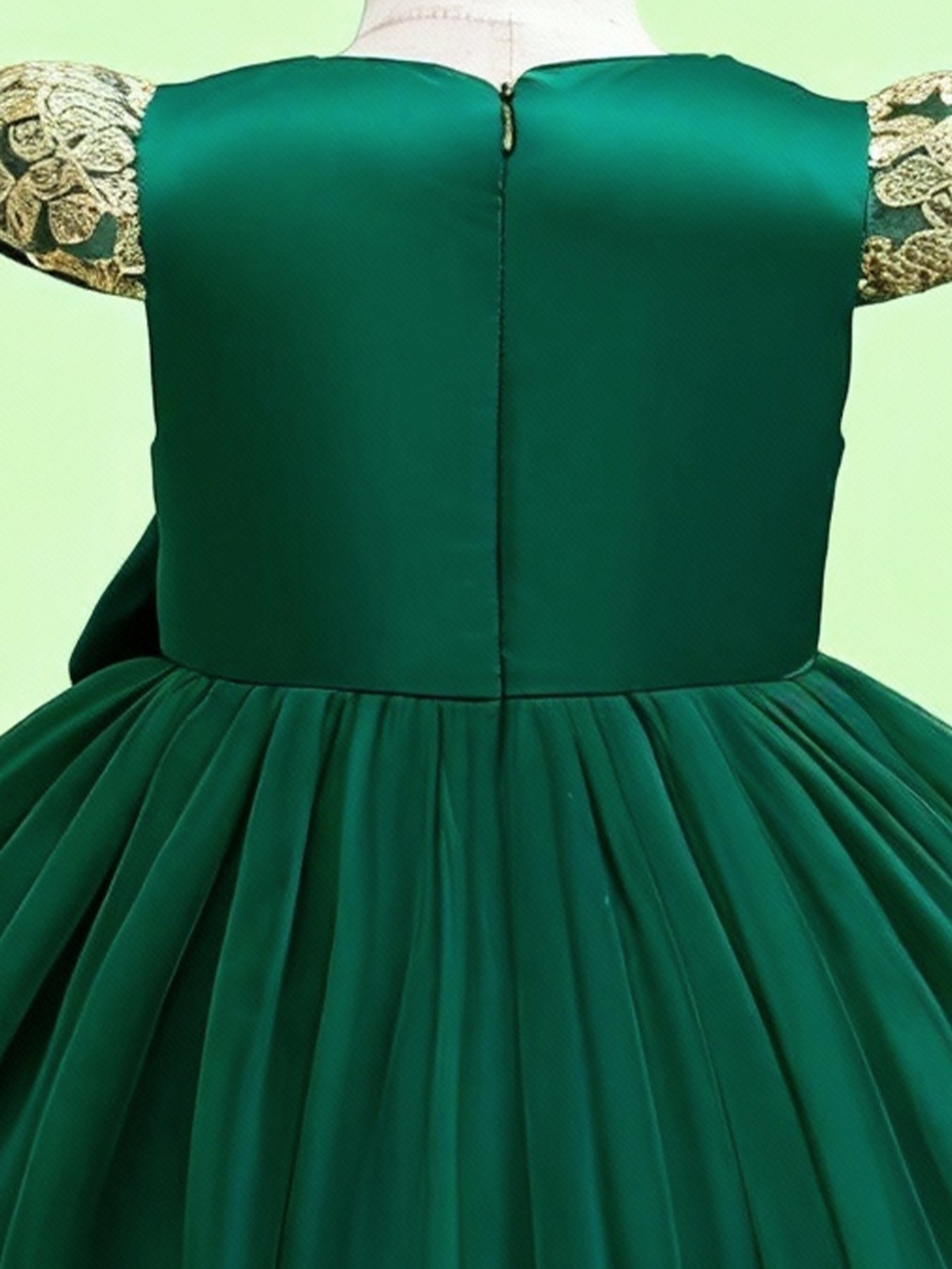 Blisseven LS8290 emerald green girls princess dress with oversized bow detail