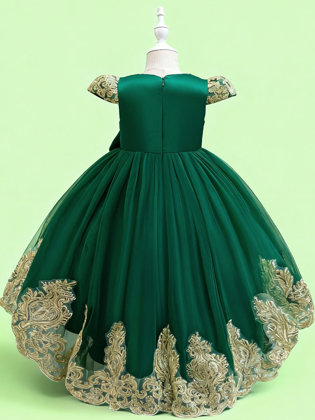 Blisseven LS8290 emerald green girls princess dress back view