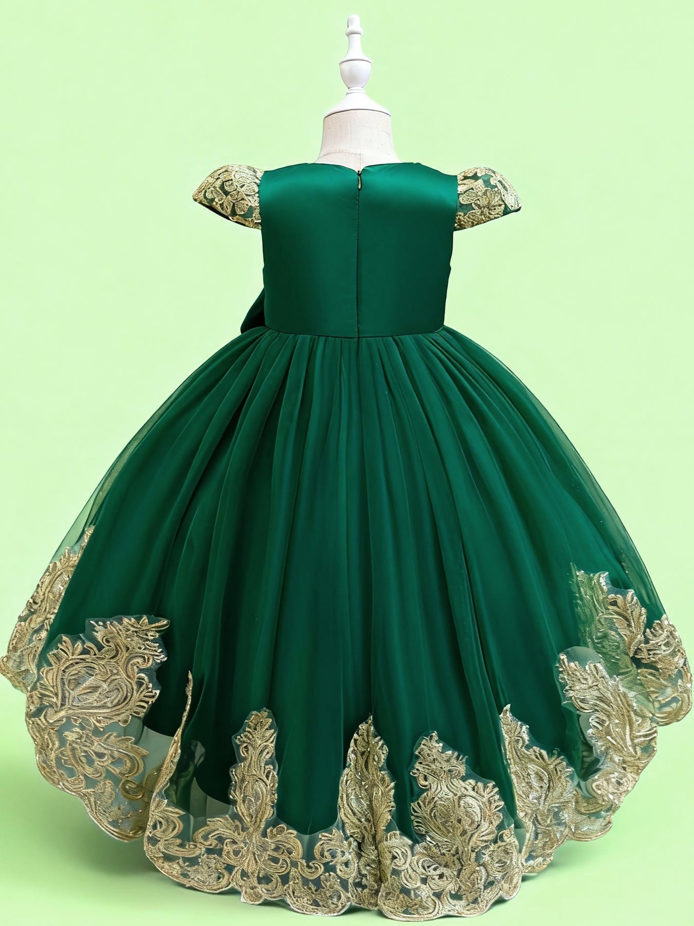 Blisseven LS8290 emerald green girls princess dress back view