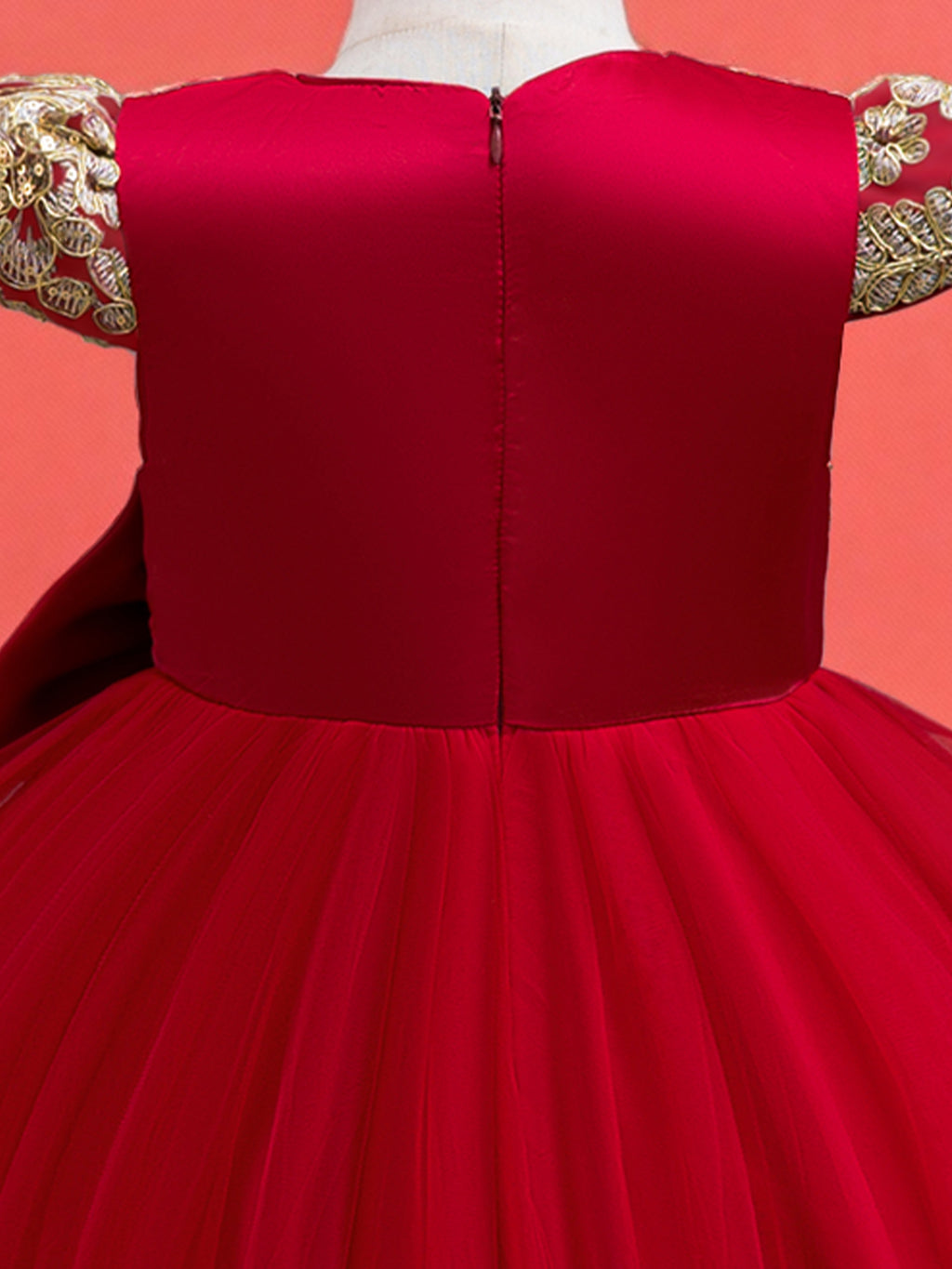 Blisseven LS8290 red girls princess dress with oversized bow detail