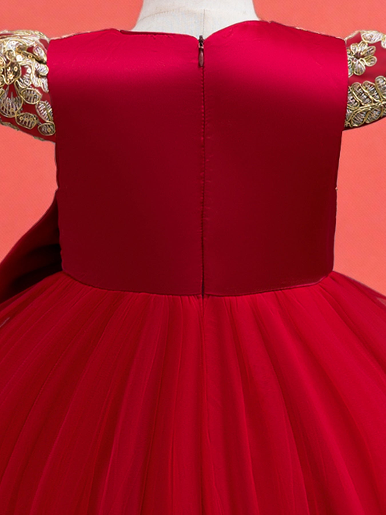 Blisseven LS8290 red girls princess dress with oversized bow detail