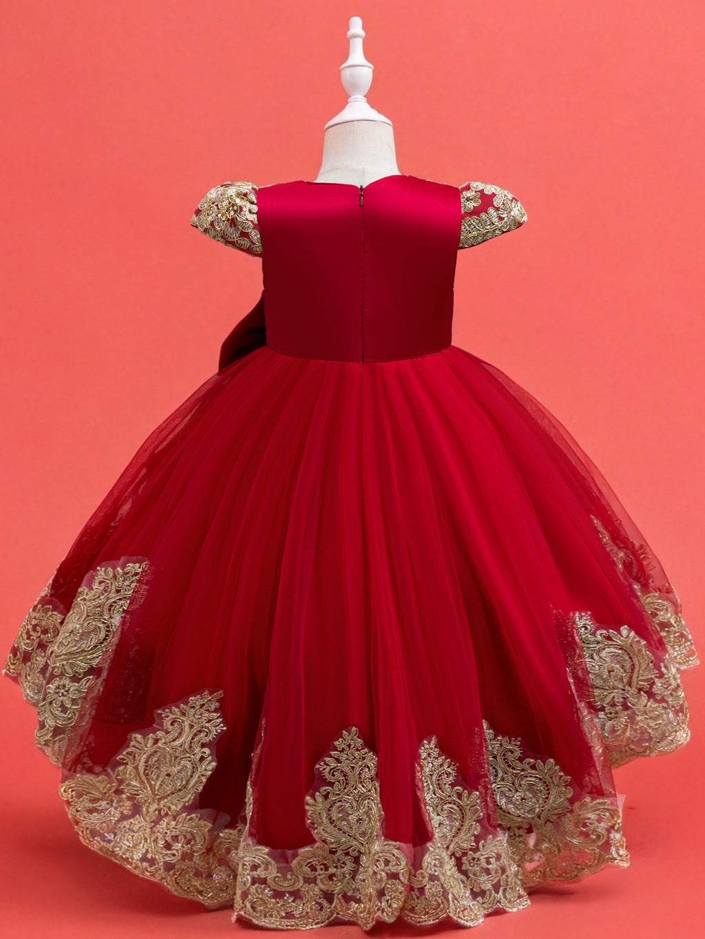 Blisseven LS8290 red girls princess dress back view