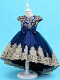 Blisseven LS8290 royal blue flower girl party dress side view with high low skirt
