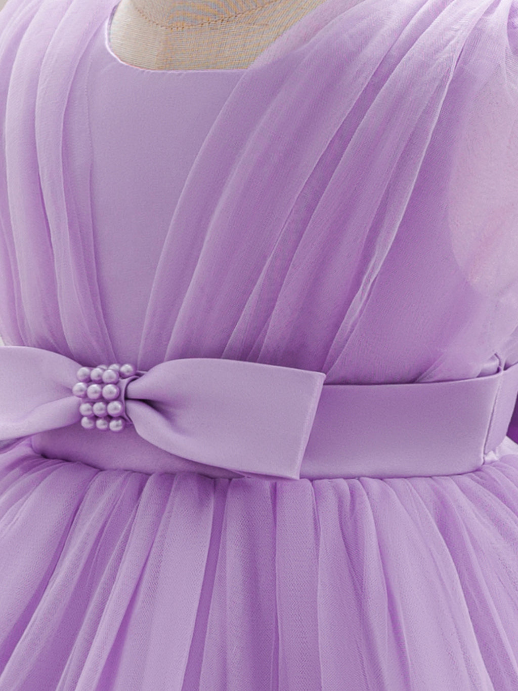 Blisseven girls lavender pearl bow waist detail