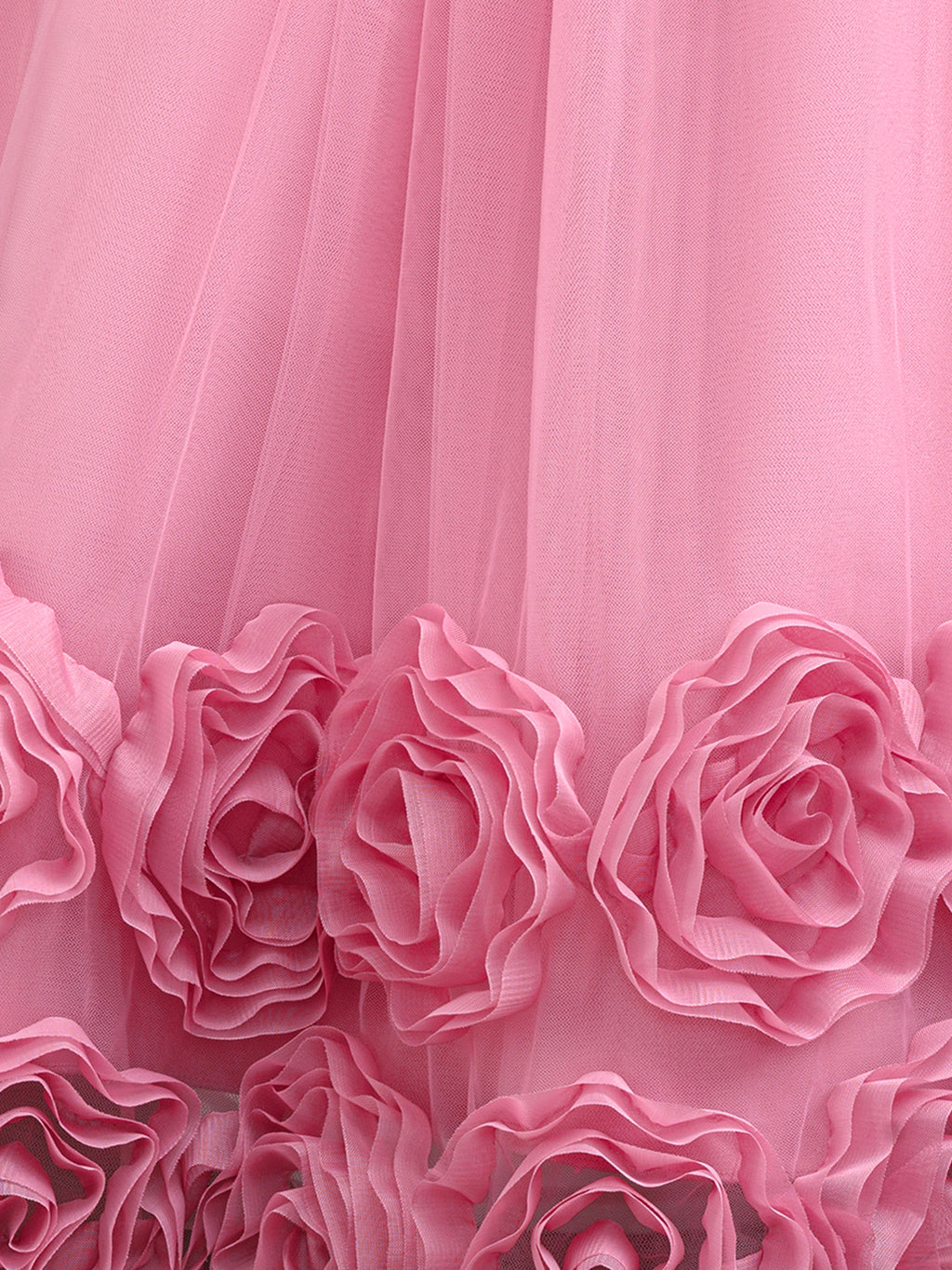 Blisseven LS8386 dusty rose girls ball gown with 3D rose flower hem detail