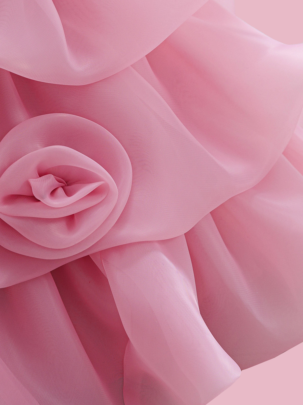 Blisseven LS8609 dusty rose girls organza dress skirt detail with fluffy tiered layers and small 3D flower accents