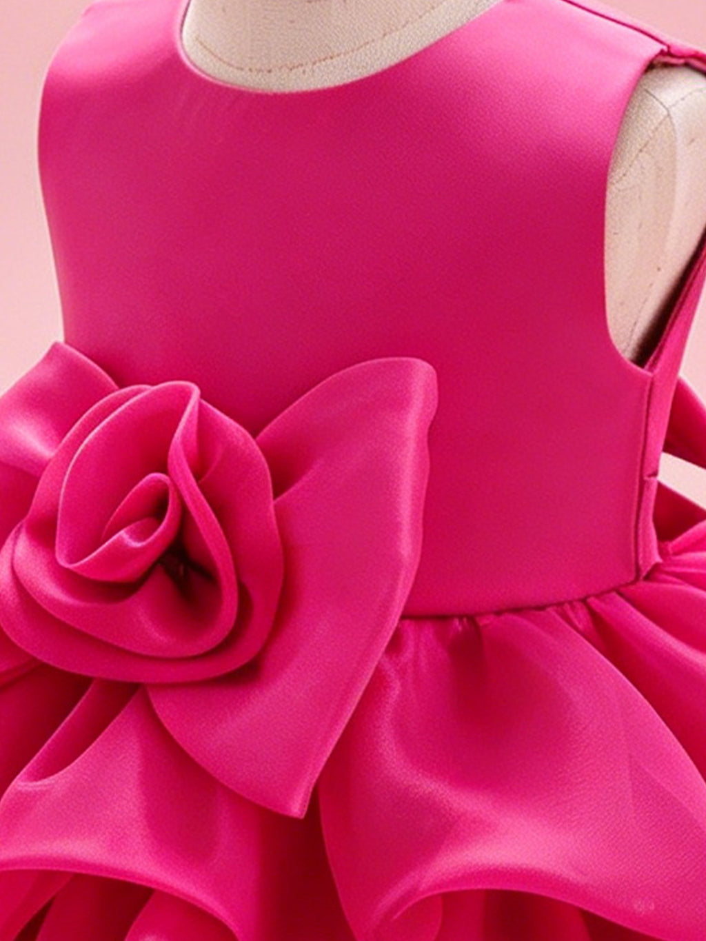 Blisseven girls hot pink organza dress flower waist detail